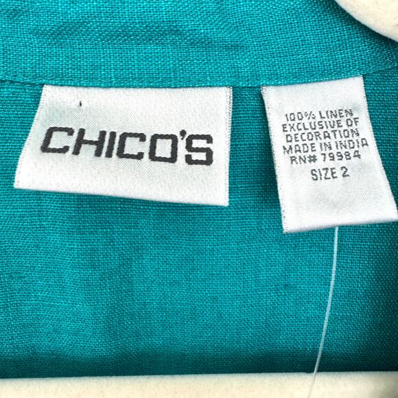 Chico's Womens Delave Button Front Shirt Size L 100% Linen 3/4 Summer Jade - Picture 2 of 7